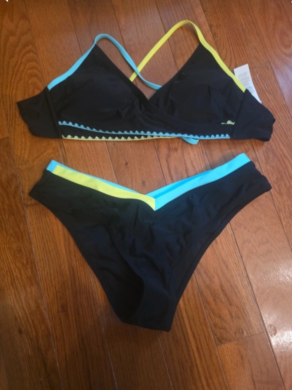 Cupshe Black Bikini with Blue and Yellow Trim